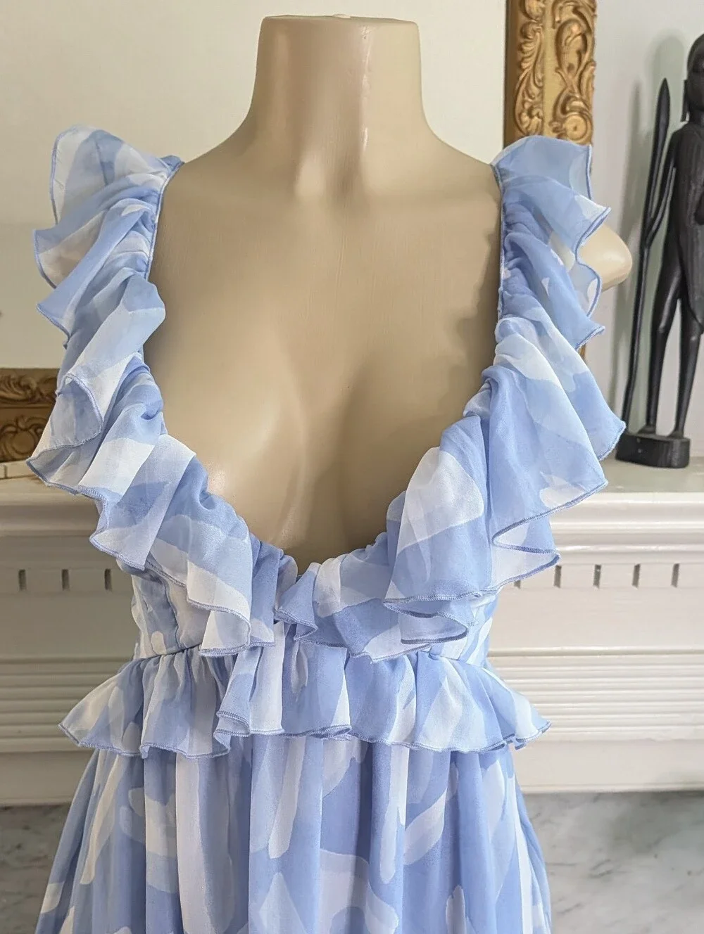 Abercrombie Fitch Powder Blue Ruffle Maxi Dress Size XS Tiered Romantic Flowy